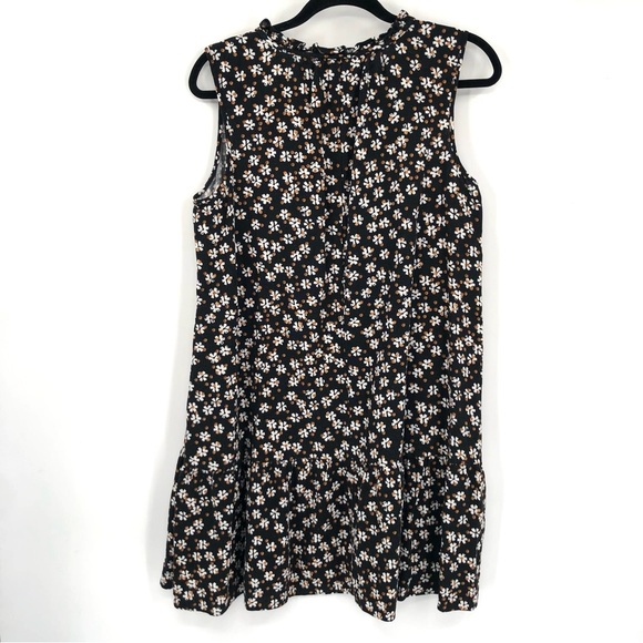SONOMA Linen Blend Black Floral Dress L Flowers Sleeveless Tiered Sundress Women - Picture 10 of 12